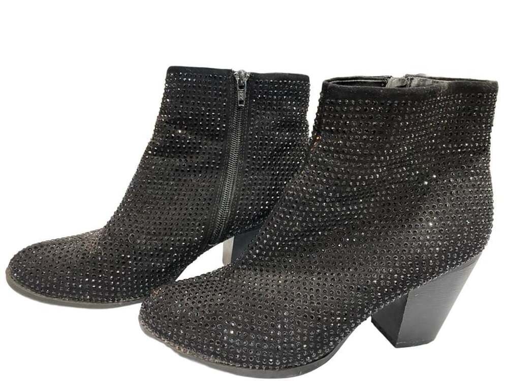 Rock & Republic Black Rhinestone Crystal Bling Heeled Ankle Boots 7.5